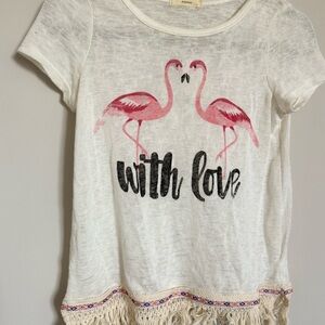 Soprano Flamingo Fringe Hem Tee | Size L | NWT